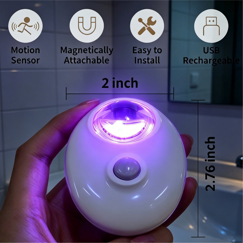 Wireless RGB Rechargeable Bathroom Night Light, Magnetic Stick-On Mini LED Toilet Lamp