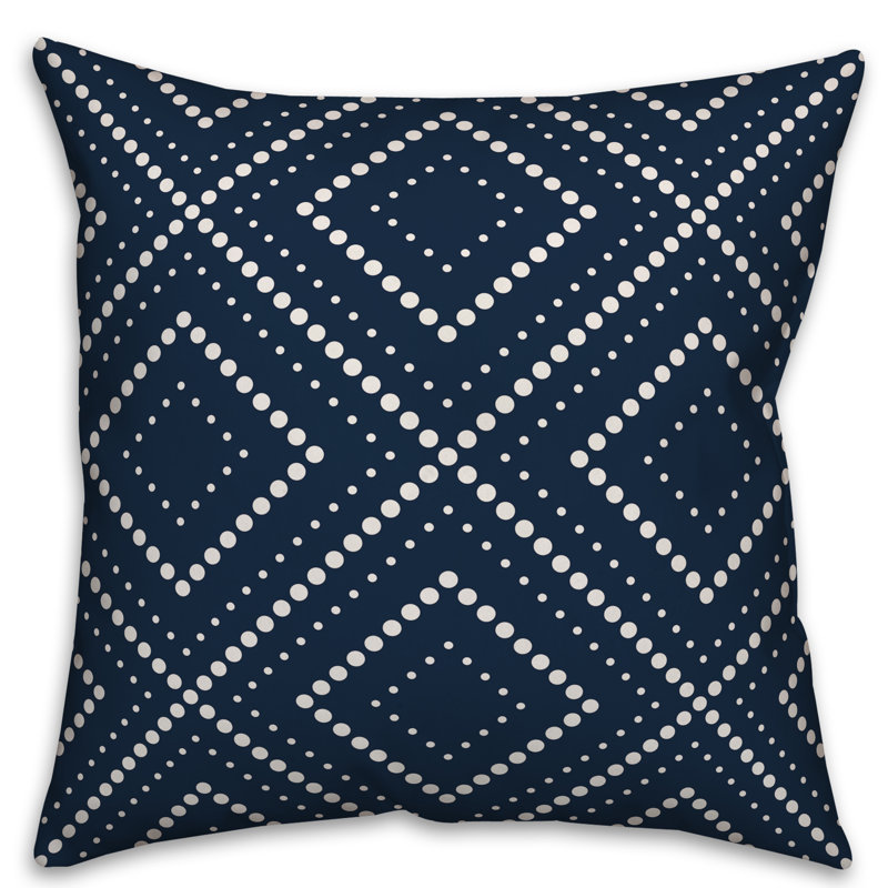  Housse de coussin carré à pois, 16 po x 1 po, Bleu marine, Polyester / Bourre en polyester
