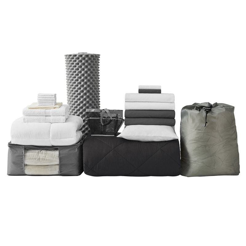 DormCo  14 Piece Ultimate College Freshman Dorm Bedding Bundle, Black