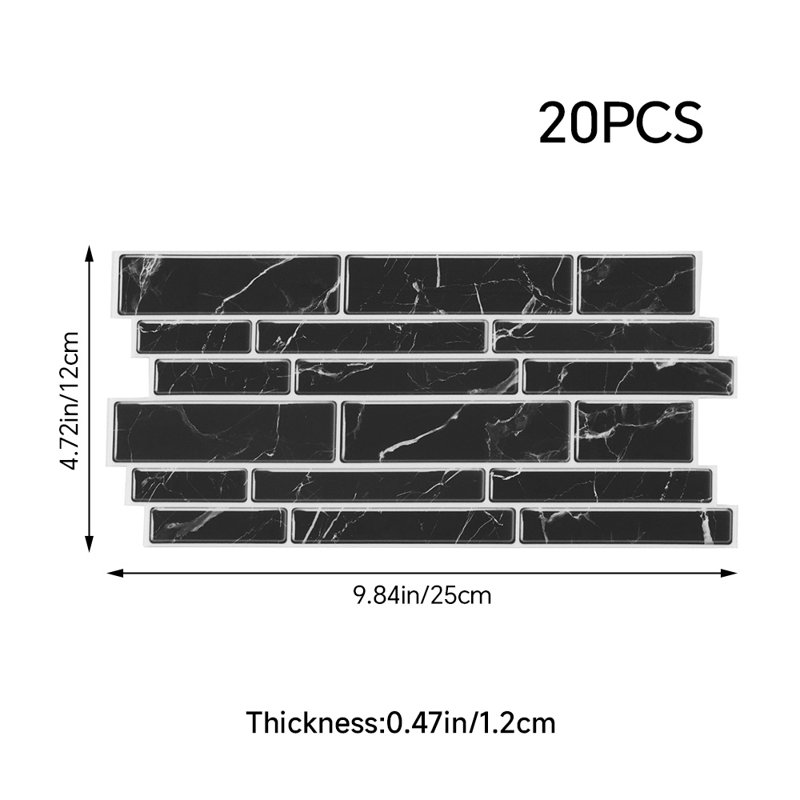 20Pcs Self-Adhesive Wall Tile Stickers, Black