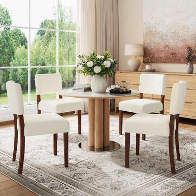 Chenille Dining Chairs Set of 4 with Solid Wood Legs and Back, Beige | Thick Padded Seat and Backrest, Upholstered Kitchen Side Chairs for Living Room/Rest/Dining Room