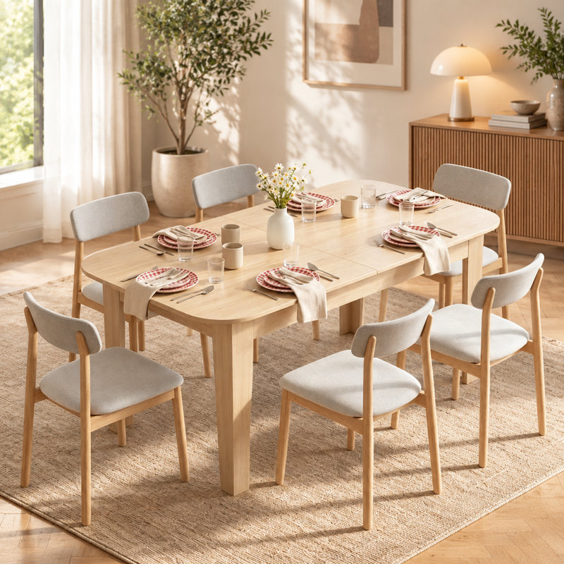 Table de cuisine ovale de style ferme moderne avec rallonge et bords arrondis