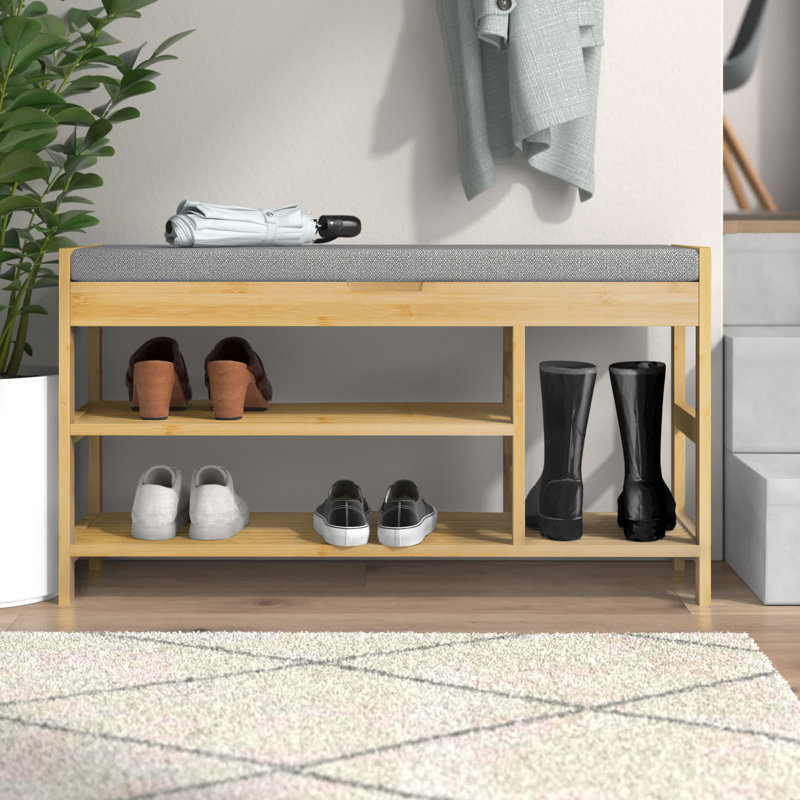 Vilmos 7 Pair Shoe Storage Bench in Natural, Brown or White Bamboo, Nature