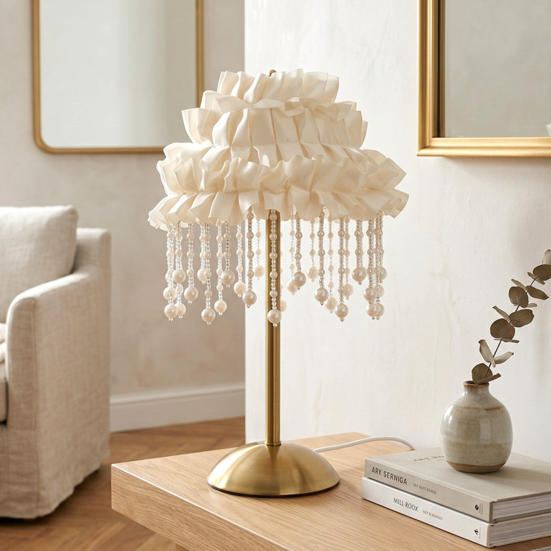 Lampe de table perle en tissu 7,09 po de diamètre, lampe de bureau rechargeable à commande tactile avec 3 couleurs