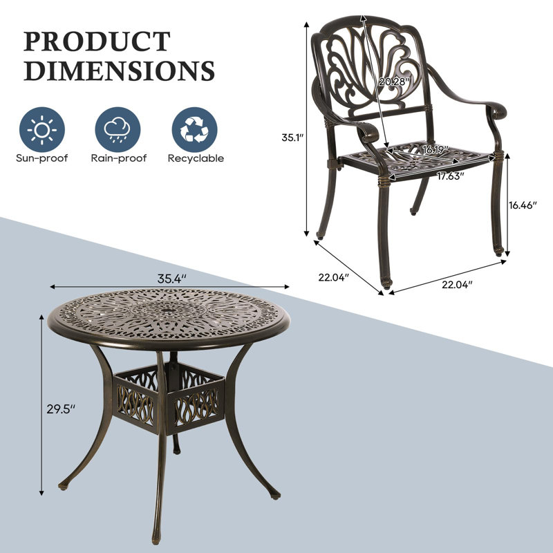 Cast Aluminum Outdoor Patio Dining Set, All Weather Outdoor Furniture Dining Set For Patio, Balcony, Lawn, Garden, Backyard (1 Round Table+4 Dining Chairs)