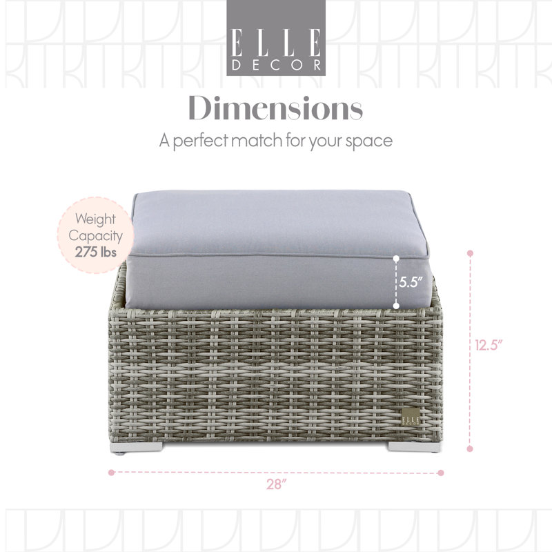 Modern Square Grey Wicker Outdoor Ottoman with Cushion