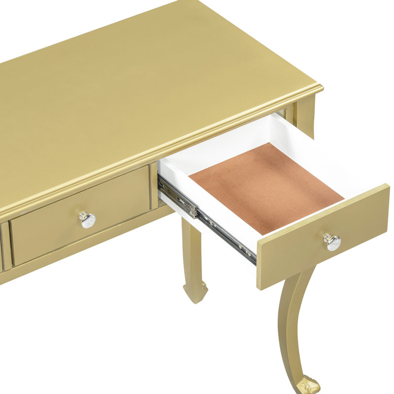 Coiffeuse de luxe dorée avec miroir ovale et 3 tiroirs de rangement, parfait pour les bijoux de maquillage, console de meuble-lavabo de fabrication élégante de haute qualité, matériau