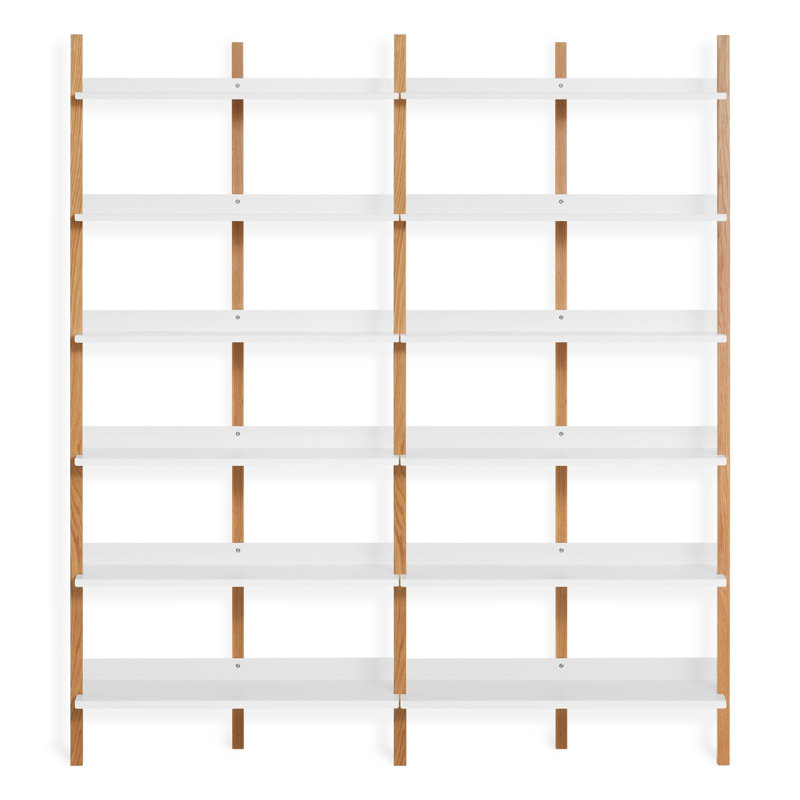 Browser Solid Wood Bookcase, (6 Shelves) 82" H x 38" W x 17" D, White Oak/White