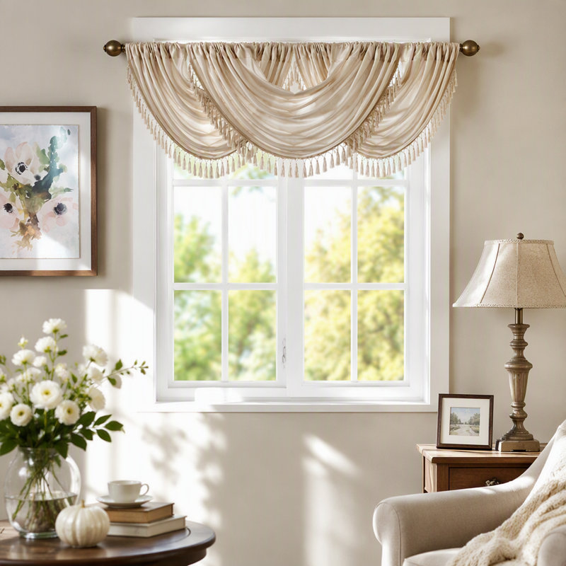 Faux Silk Waterfall Embellished Valance Champagne 38X46", Champagne