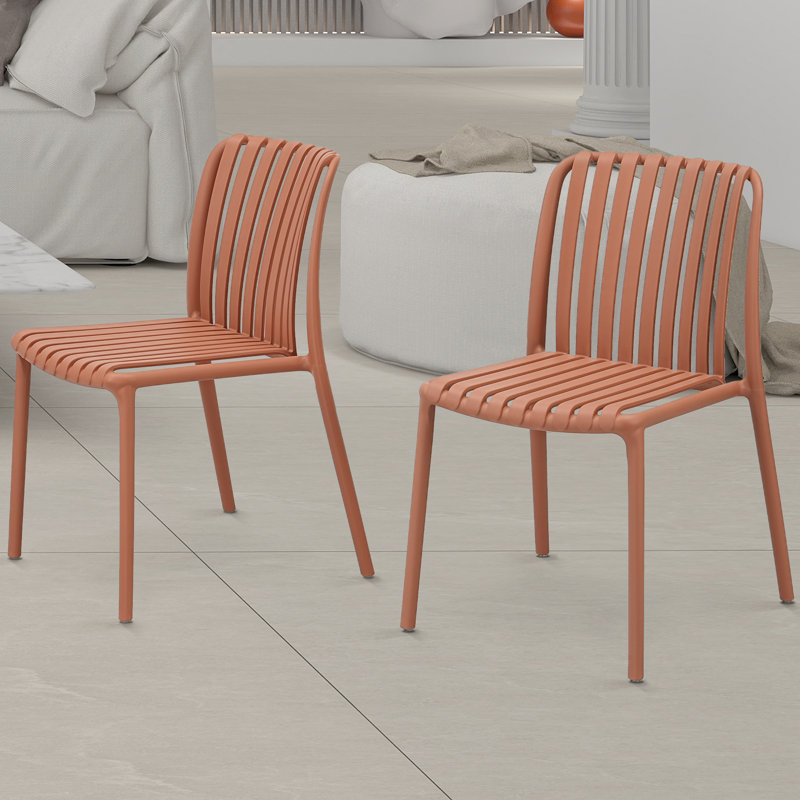 Patio Furniture 31.5'' H Stacking Side Chair, Orange, 2