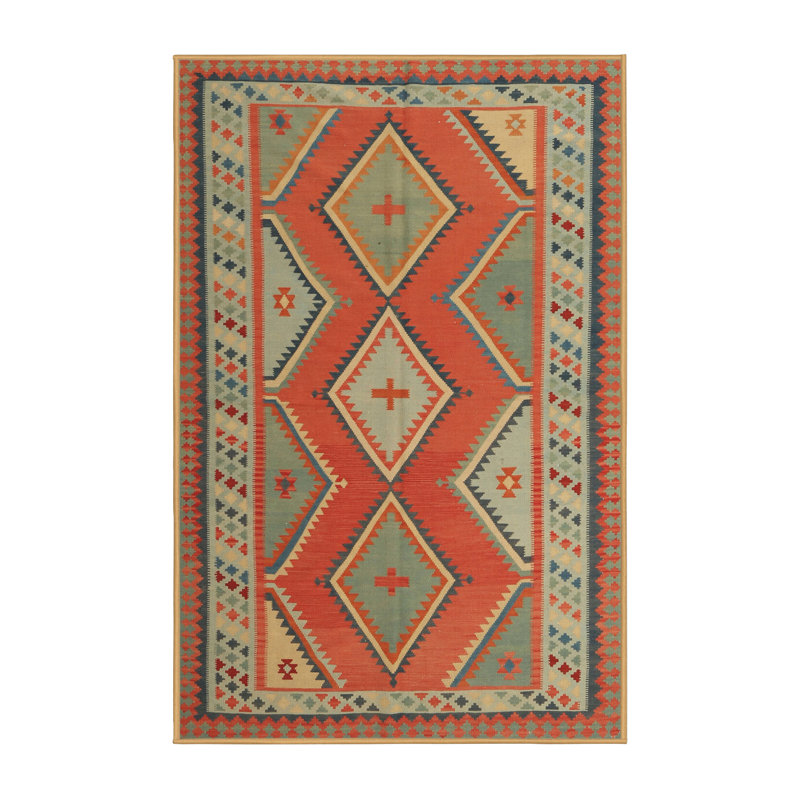 Tapis contemporain rouge / brun / crème, Rectangle 6 pi x 9 pi