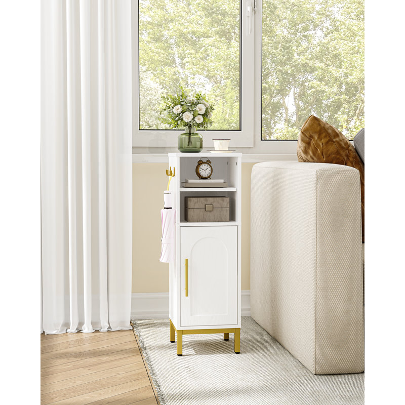 Small Bathroom Storage Cabinet, Freestanding Bathroom Storage Unit with Door and Adjustable Shelf, Narrow Toilet Paper Cabinet with Open Storage Space, with Hooks