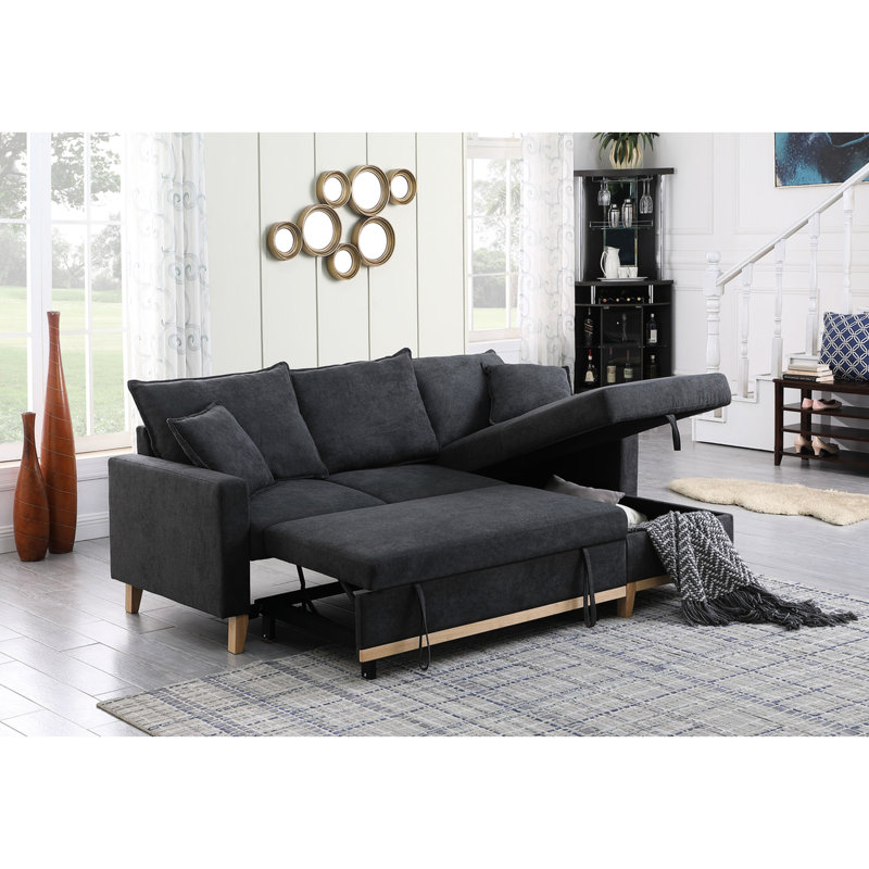 Canapé-lit modulaire réversible gris foncé avec méridienne de rangement et 2 coussins décoratifs et profondeur d'assise de 21 po