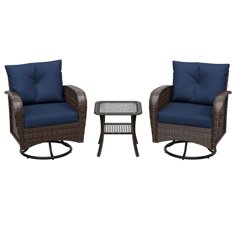 Ensemble de 3 chaises pivotantes avec table d'appoint, Bleu très foncé