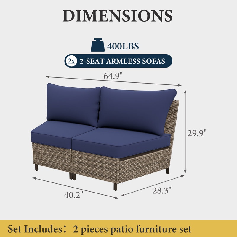 4 Piece Rattan Sofa Seating Group with Cushions, Dark Blue