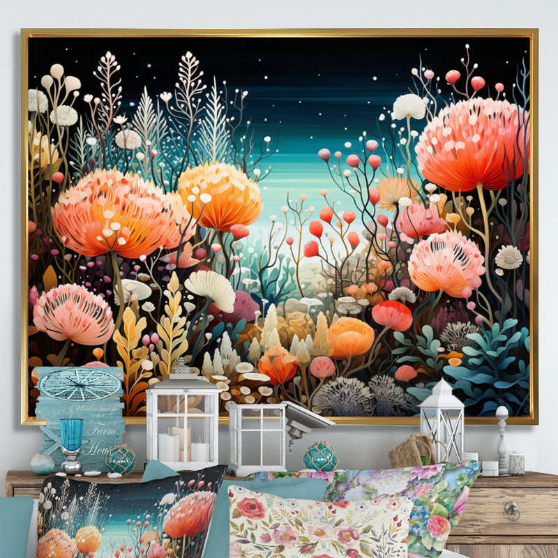 Underwater Coral Reef Profondeurs I - reproduction sur toile, H 12 po x l 20 po x P 1 po, Cadre flottant doré