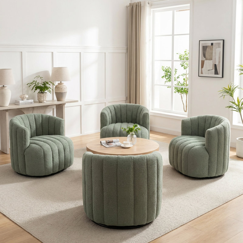 Bryonie Upholstered Swivel Barrel Chair, Green