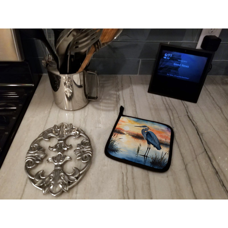 Blue Heron Setting Sun Pair of Pot Holders