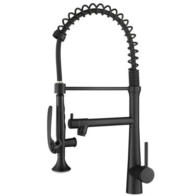 Pull Down Sink Faucet - Heavy Duty Commercial Style Single Handle Pre-Rinse Black Matte Tee Kitchen Stud
