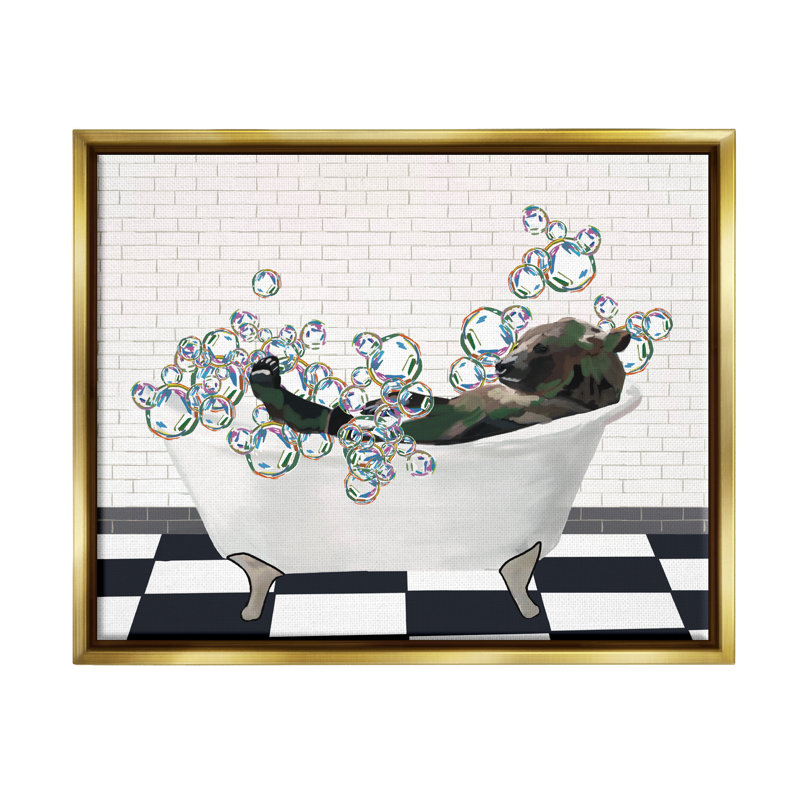 Ours dans un bain à bulles, art mural encadré par Amelia Noyes, H 25 po x l 31 po x P 1,7 po, Cadre flottant métallique doré