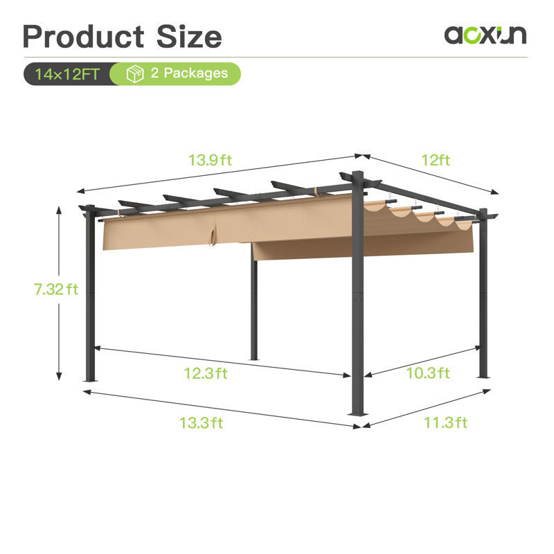 Metal Pergola with Canopy, 14 Ft x 12 Ft