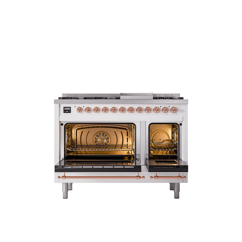 ILVE Nostalgie II 48 Dual Fuel Range , White/Copper, Liquid Propane