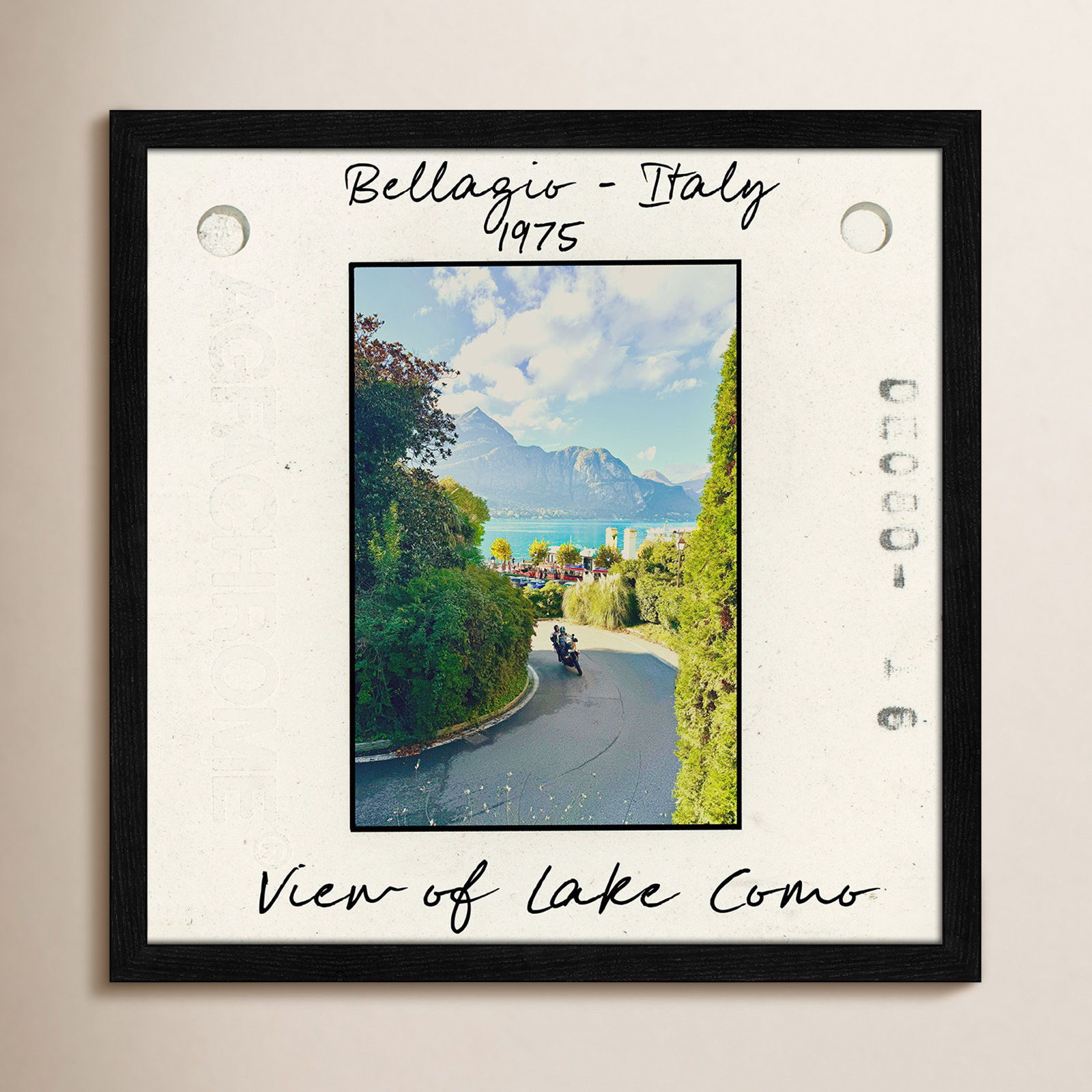Travel Slide Collection "Bellagio, Italy - Lake Como" Print, Black Single Picture Framed Paper, 17" H x 17" W x 0.75" D