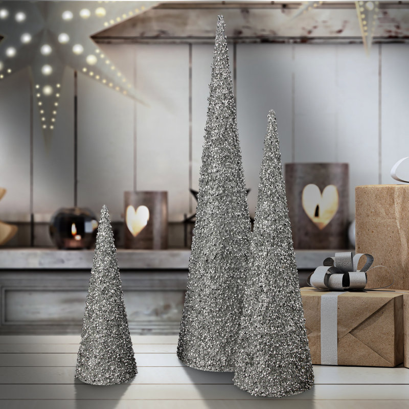 Ensemble 3 pièces d'arbre à cône scintillant, Argent argent