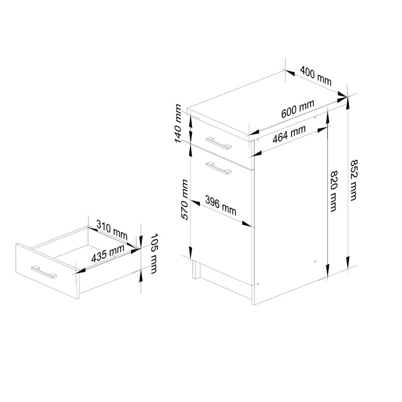 Oliwia kitchen base cabinet, 85cm H x 40cm W x 46cm D