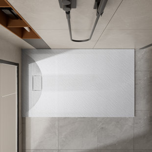 60"W x 36"D Solid Surface Curbless Shower Base with Side Drain and Cover Included