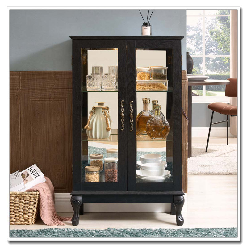 Vitrine avec portes en verre trempé et tablettes réglables, Noir
