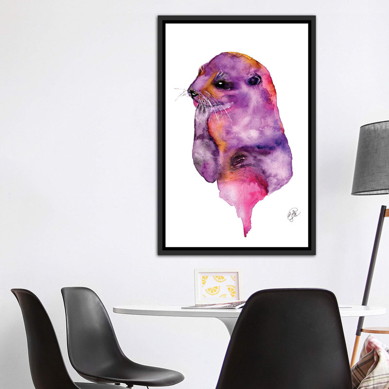 Loutre, art sur toile, Toile avec cadre noir, H 60 po x l 40po x P 1,5 po