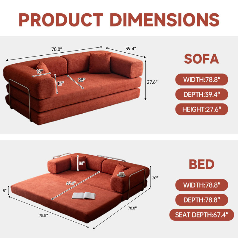 Canapé-lit convertible 79 po 5 en 1 avec accoudoirs et canapé modulaire pliable avec accoudoirs et 2 coussins pour le salon