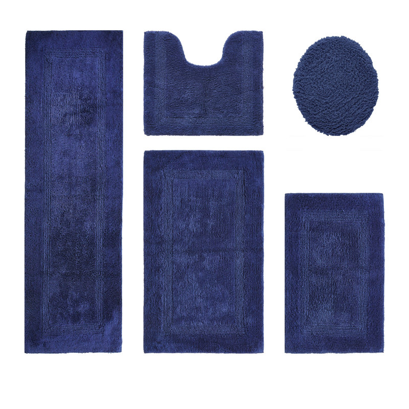 Lux Premium 2370 GSM 100% Cotton 5 Piece Bath Rug Sets, Machine Washable, Super Absorbent & Tufted Weave Reversible Bath Mat for Bathroom, Shower, and Tub, Oeko-Tex Certified Bathroom Rugs, Navy