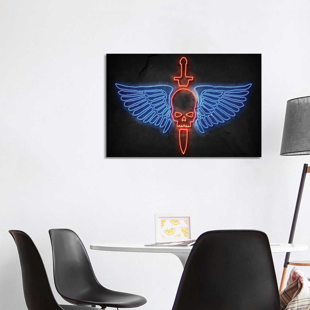 Skull And Wings Neon by Durro Art - Wrapped Canvas Print