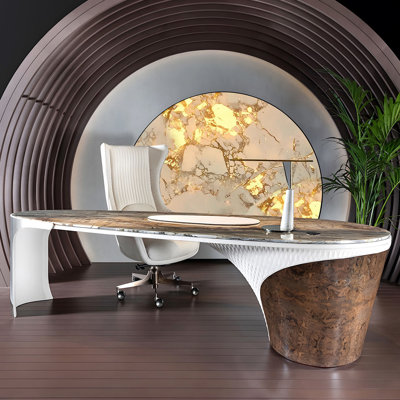 102.36"L Minimalist Luxury Marble Office Desk