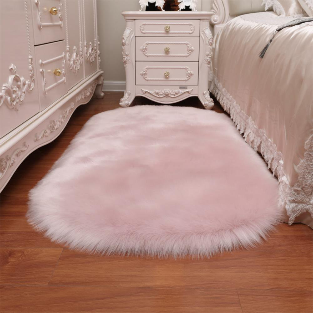 Oval Solid Colour Faux Sheepskin Area Rug