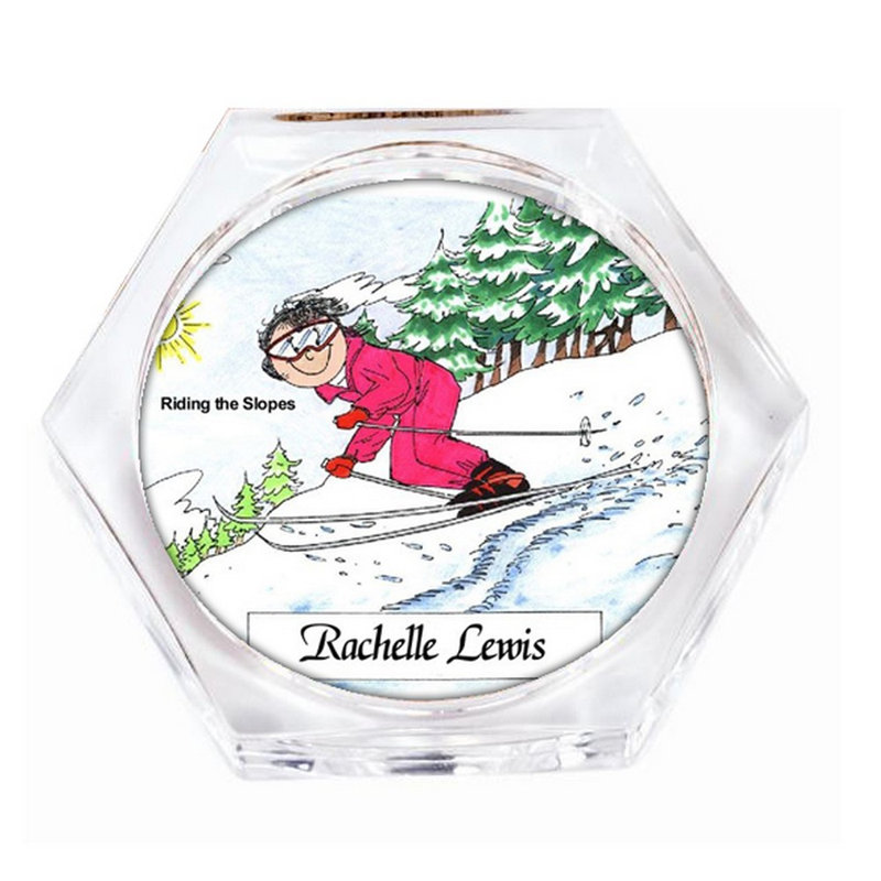 Ensemble de 4 sous-verres personnalisables Skier, Snow - Femme, Oui