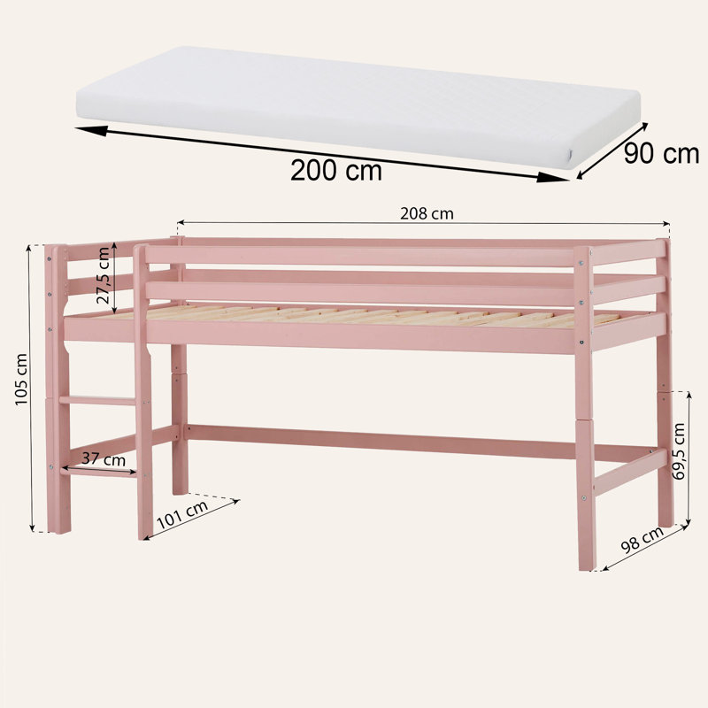 European Single (90 X 200 Cm) Mid Sleepers with Storage Included, Pale Rose