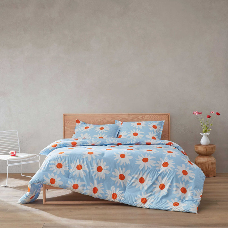 Marimekko Rakastaa Ei Rakasta Cotton Blue Comforter Set, King Comforter + 2 King Shams