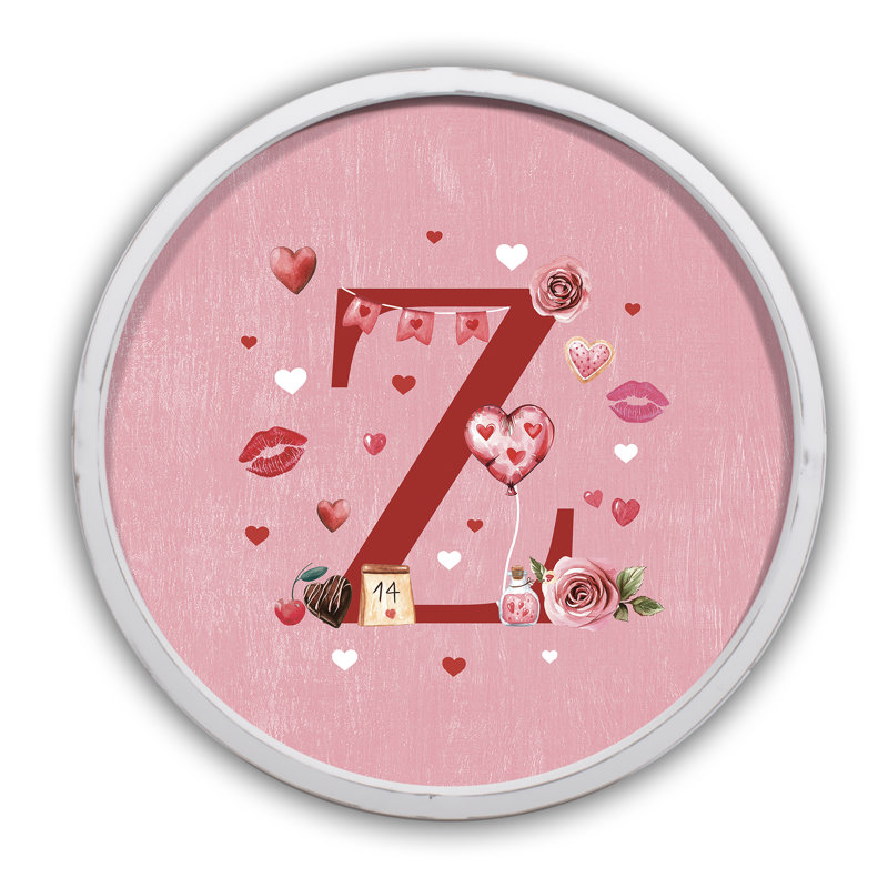 Valentine Things Monogram - Z Round White Framed Print