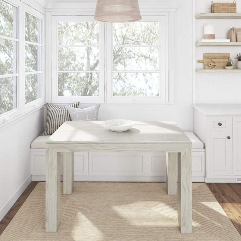 Chalonda Pine Solid Wood Dining Table, 32" W x 48" L , White Sand Wirebrush