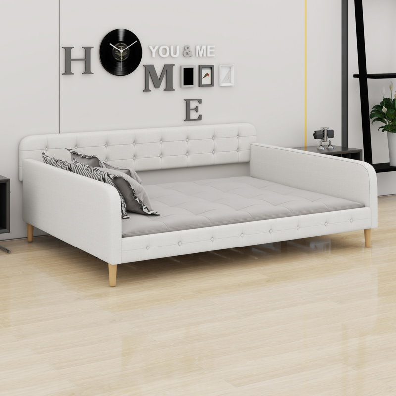 Upholstered Daybed With Support Legs, Beige