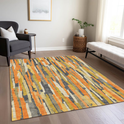 Machine Washable Indoor/Outdoor Christain ACN1317 Orange Rug
