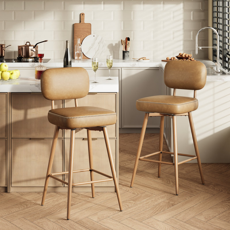 Tabourets de comptoir pivotants modernes avec structure en métal, Brun