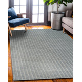 Gray Hand-Knotted Wool Subtle Striped Geometric Modern Contemporary Carpet Rug