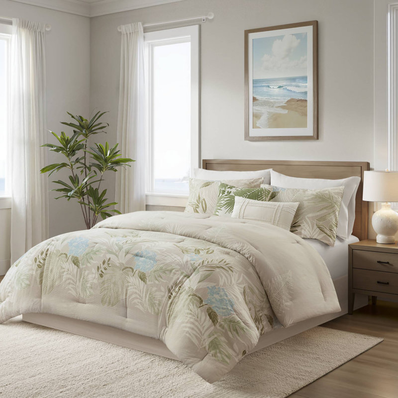 Ensemble de literie surdimensionnée en coton 6 pièces à motif tropical, édredon hypoallergénique