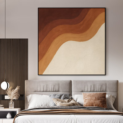 Très grande reproduction d'art sur tissu - Neutre géométrique abstrait moderne pour une décoration minimaliste pour le salon ou la chambre à coucher - «Assemblage requis du cadre (cadre non fini)»
