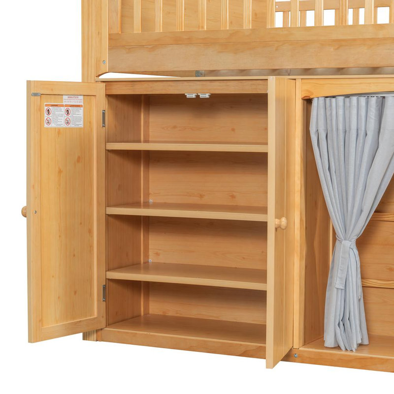 Full Size Loft Bed with Storage, Wood