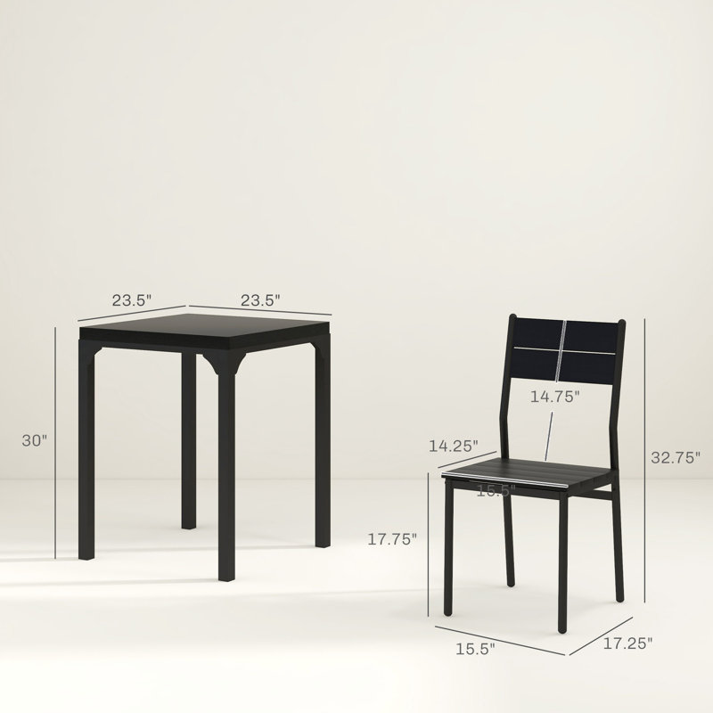 Black 3-Piece Modern Dining Set with Square Table and 2 Chairs